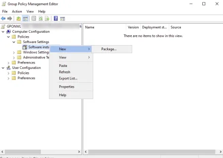 Software installation en el editor de directivas