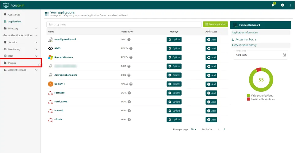 Console side menu with the Plugins section