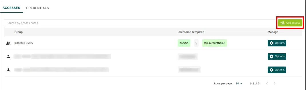 Add access button of the sign-in application
