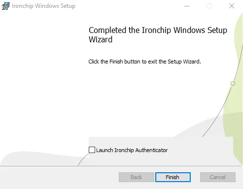 Final screen of the setup wizard with the Finish button