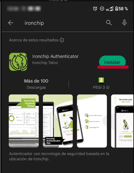 Ironchip Authenticator listing in Play Store with the Install button