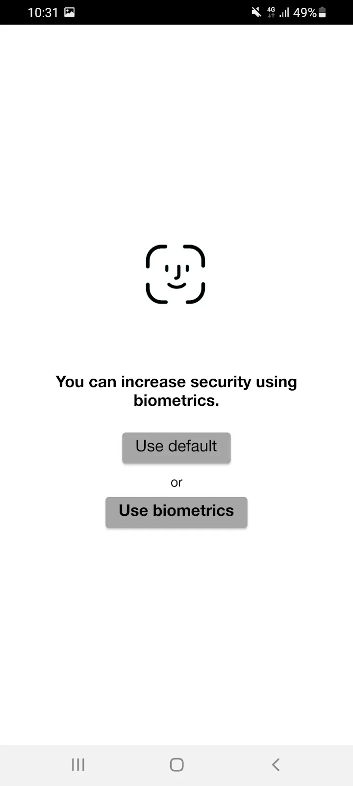 App screen for choosing whether to use biometrics