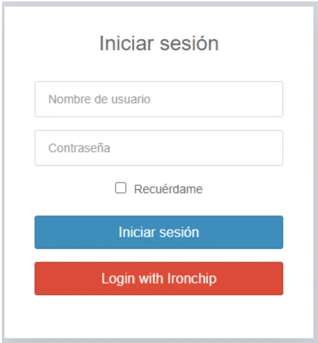 Web service page with the Login with Ironchip button