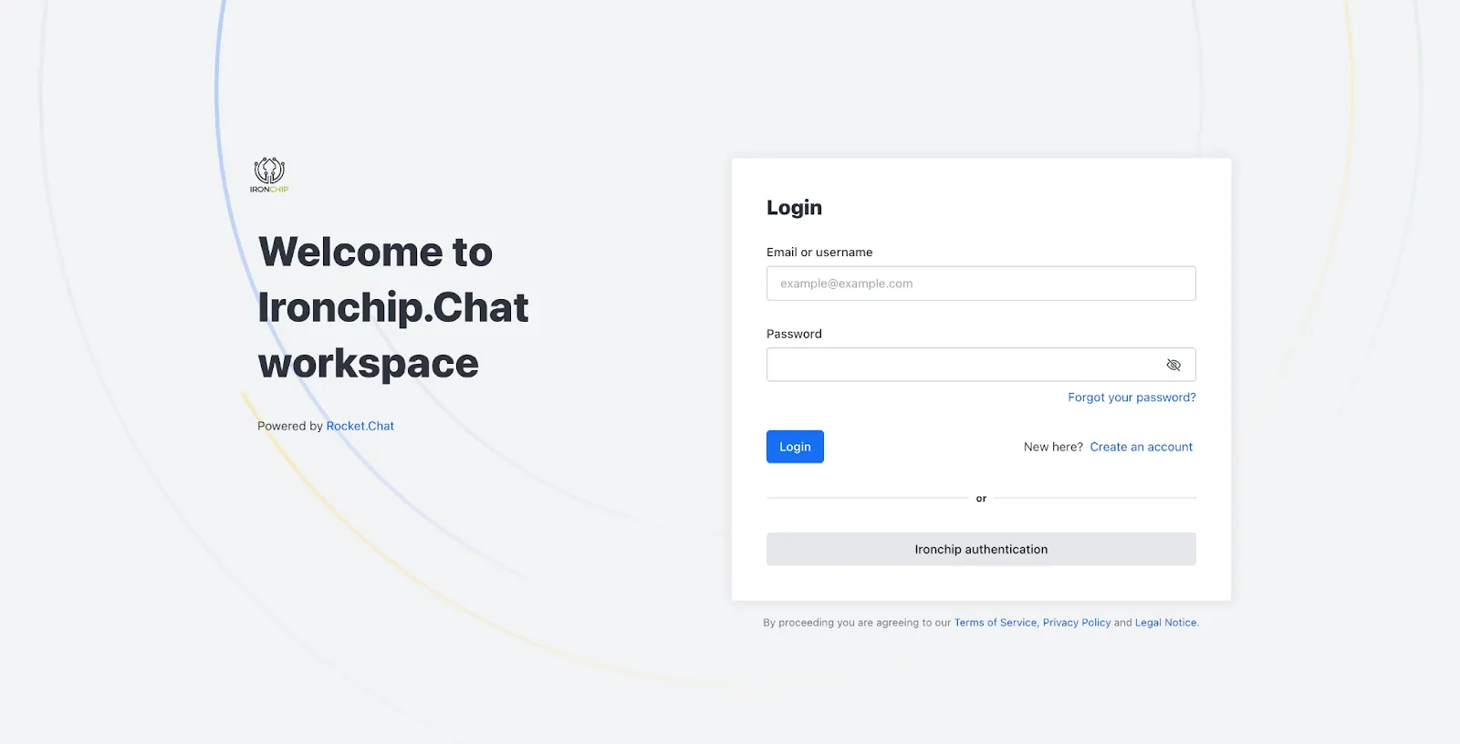 Web service page with the Ironchip Authentication button