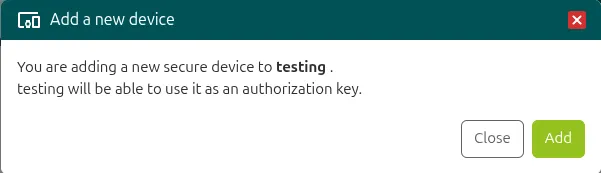 Add a new device window with the Add button