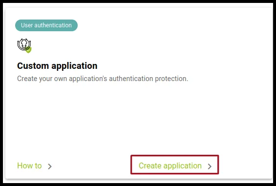 Tarjeta Custom application con el enlace Create application