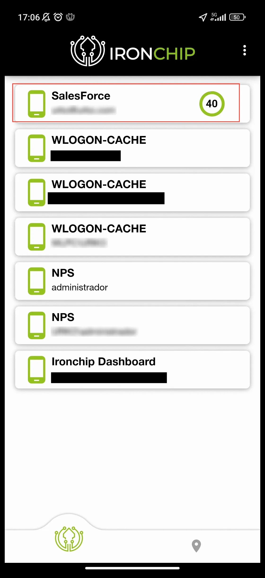 Solicitud de autorización en la app de Ironchip