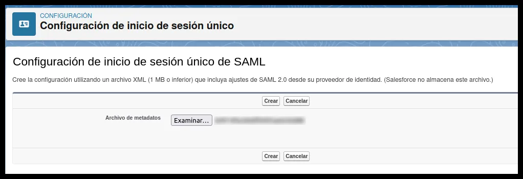 Subida del archivo de metadatos de Ironchip en Salesforce