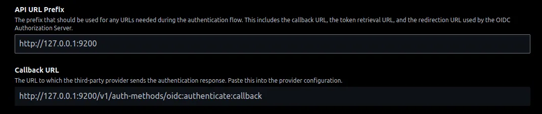 Campo API URL Prefix con la dirección de Boundary