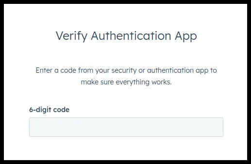 HubSpot backup codes after verifying the code