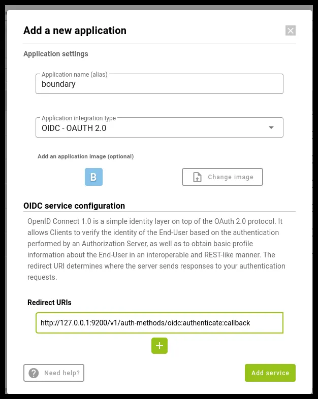 Creación de la aplicación OIDC con la URL de Boundary