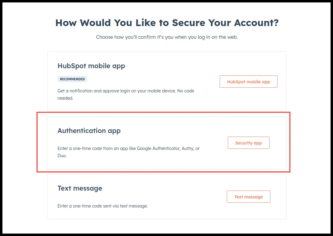 Authentication App option in HubSpot