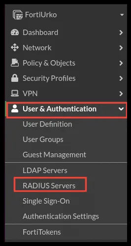 Menú User & Authentication > RADIUS Servers