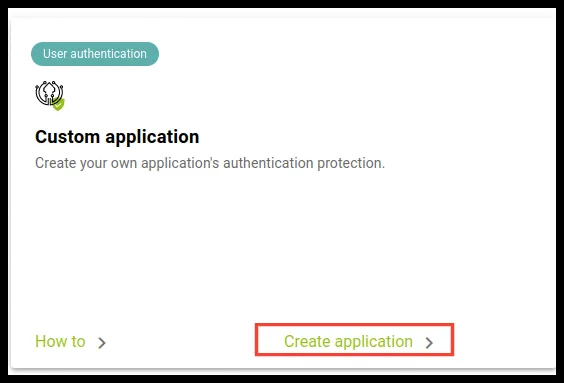 Tarjeta Custom application con el enlace Create application