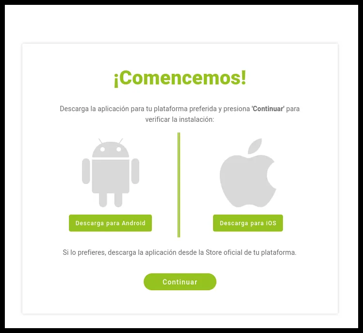 Pestaña que pide descargar la aplicación de Ironchip