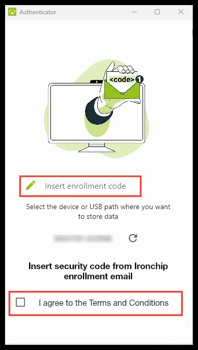 Ventana inicial del autenticador de escritorio de Ironchip
