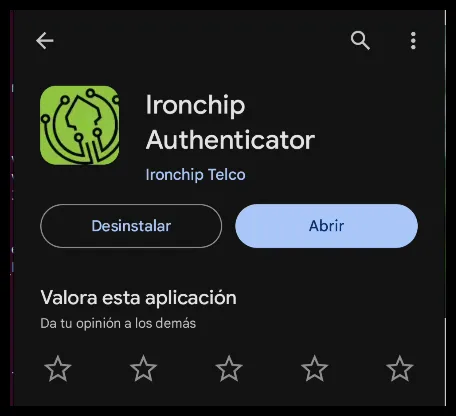 Aplicación Ironchip Authenticator en la tienda de aplicaciones