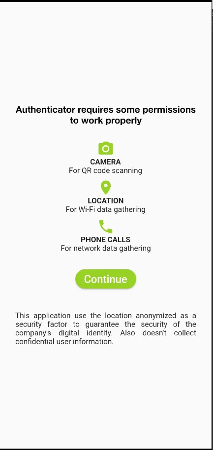 Pantalla de permisos de la aplicación