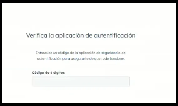 Códigos de respaldo de HubSpot tras verificar el código