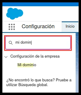 Búsqueda de Mi dominio en Salesforce