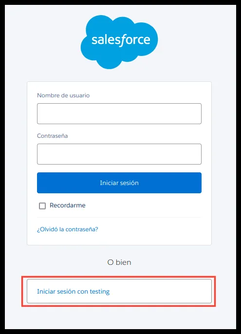 Página de inicio de sesión de Salesforce con la opción de Ironchip