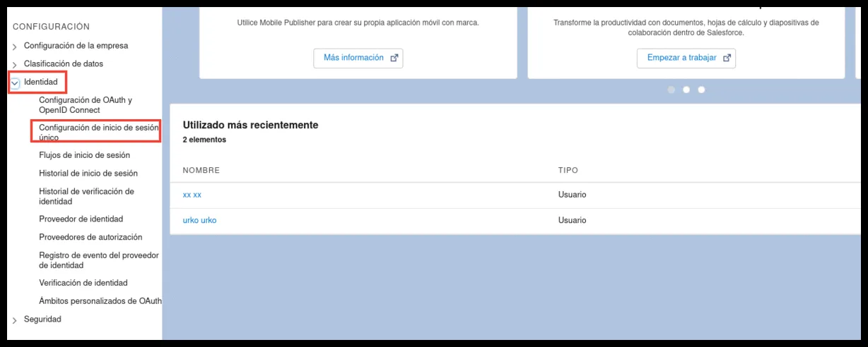Configuración de inicio de sesión único en Salesforce