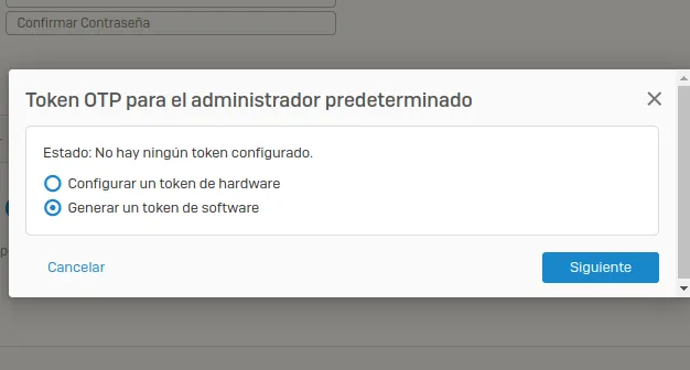 Window to generate a software token