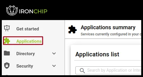 Sección Applications de la consola de Ironchip