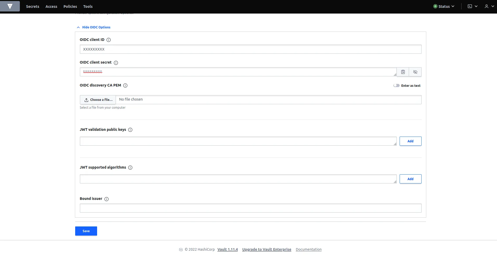 OIDC client ID and OIDC client secret fields
