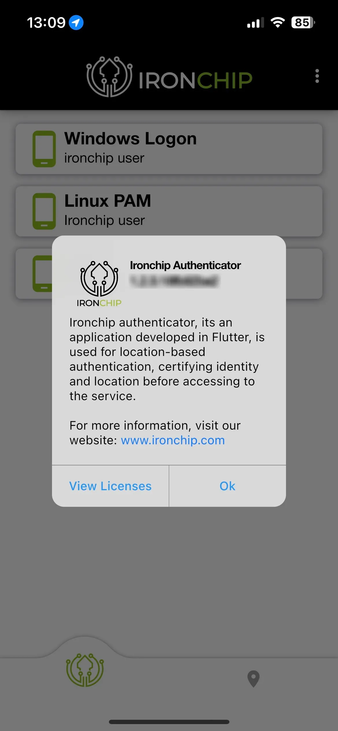 App Information message showing the installed app version