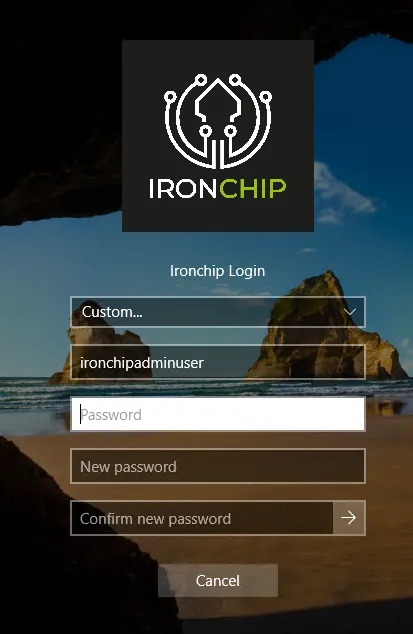 Password change window with the fields filled in